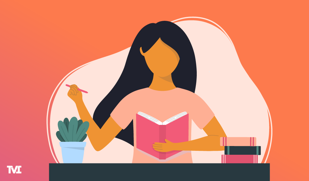 illustration of young woman writing in journal