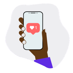 Illustration of hand holding cell phone with IG like on the screen