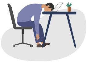 illustration of a man slumped over on his desk in boredom