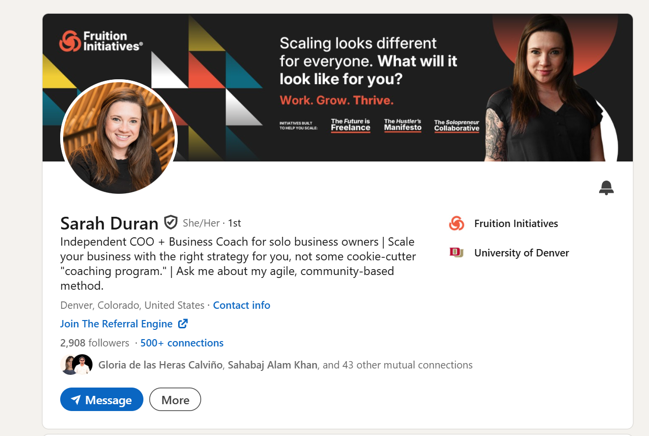 Sarah Duran's LinkedIn profile