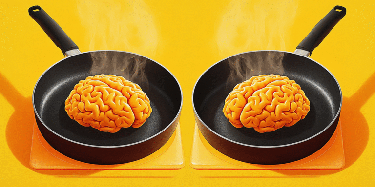 mirrored image of a brain in a frying pain
