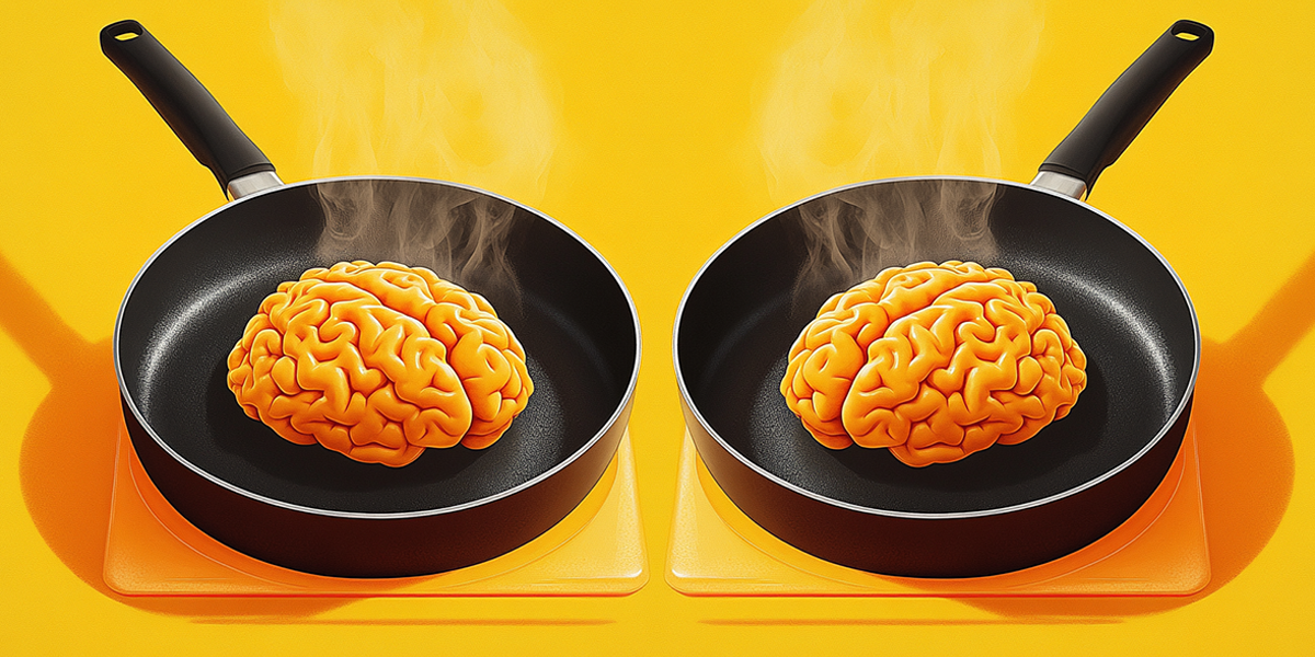 mirrored image of a brain in a frying pain