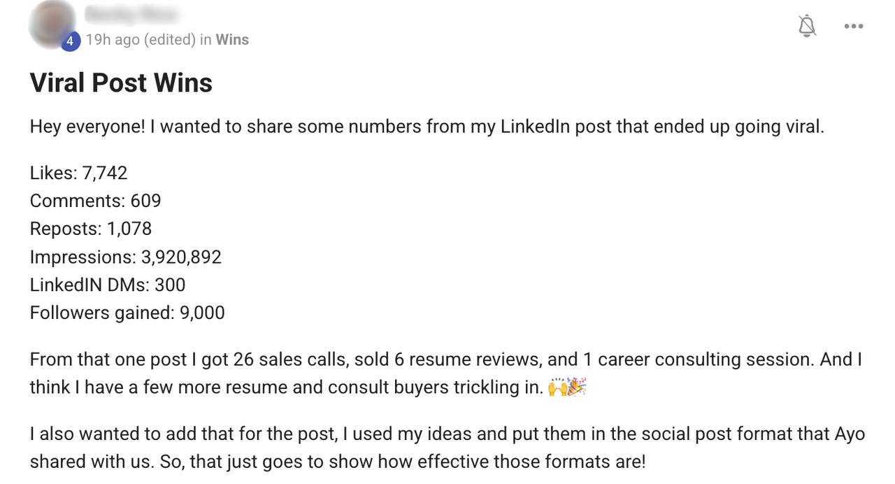 Stats from a viral post (who was using the author's social post format).