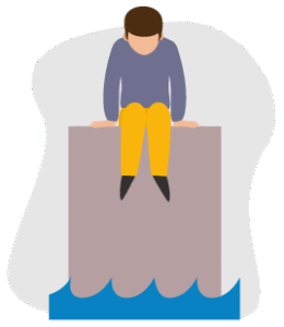 illustration of man on sitting on a platform with the water rising around him