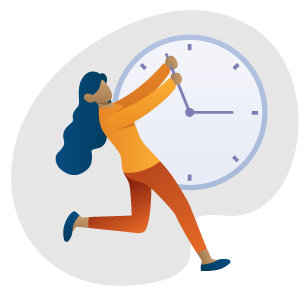 illustration of a woman trying to hold back the hand of a clock