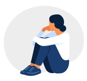 illustration of young woman holding her knees, resting her chin on her hand, and looking disappointed